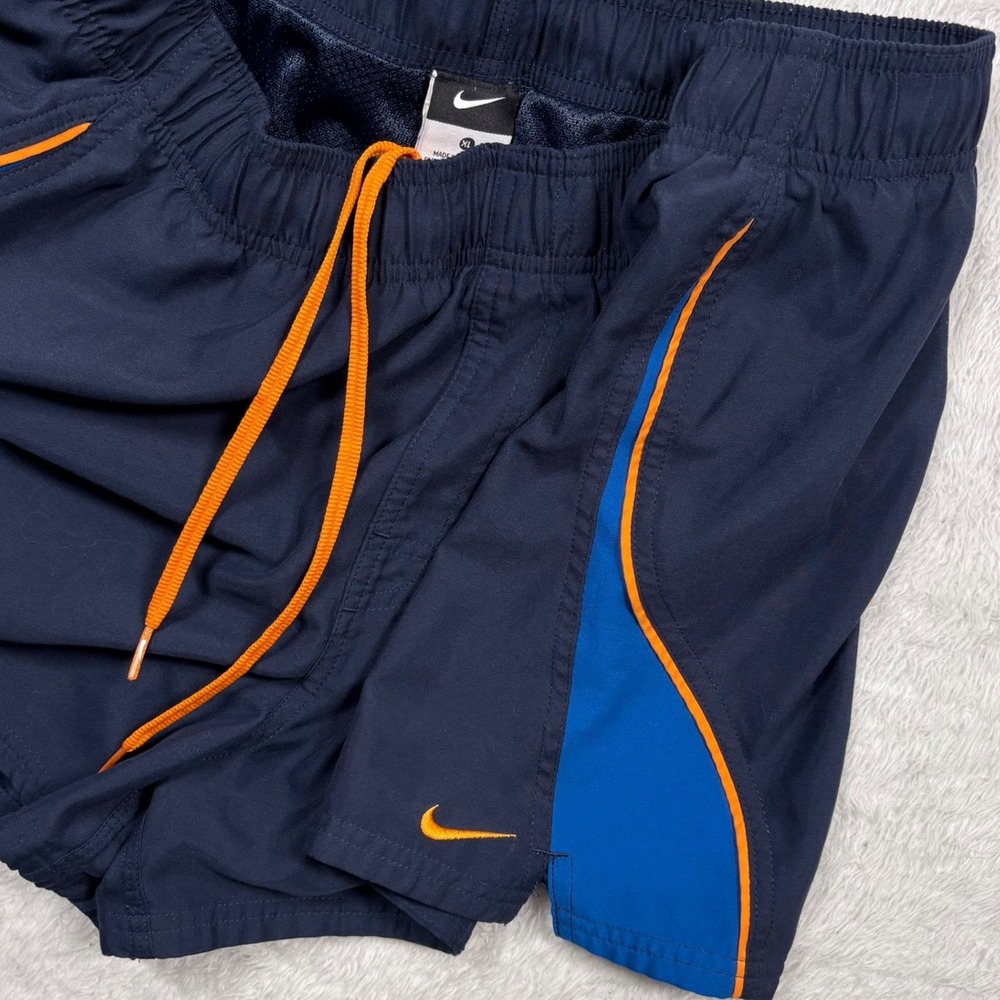 Y2K 90s Nike Running Shorts Men XL Navy Orange Mesh Line Training 3" Ins RARE